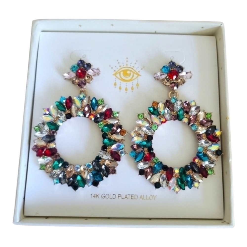 Eye Candy Los Angeles Luxe Rhinestone Gem Stone 14K Gold Plated Earrings
